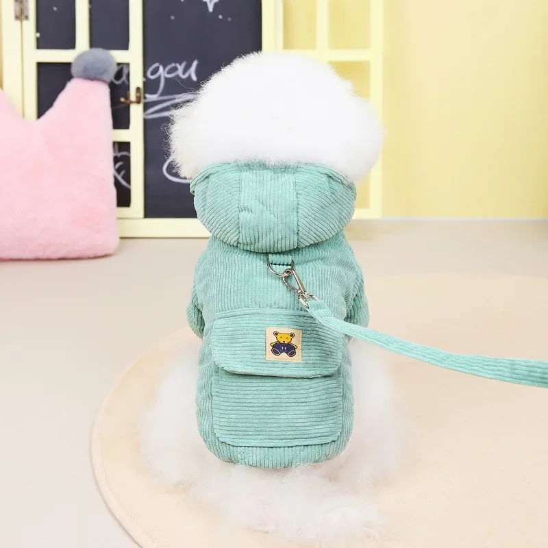 Corduroy Dog Coat with Leash D - D Ring Strap 评论和价格