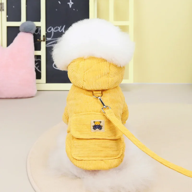 Corduroy Dog Coat with Leash D - D Ring Strap 评论和价格
