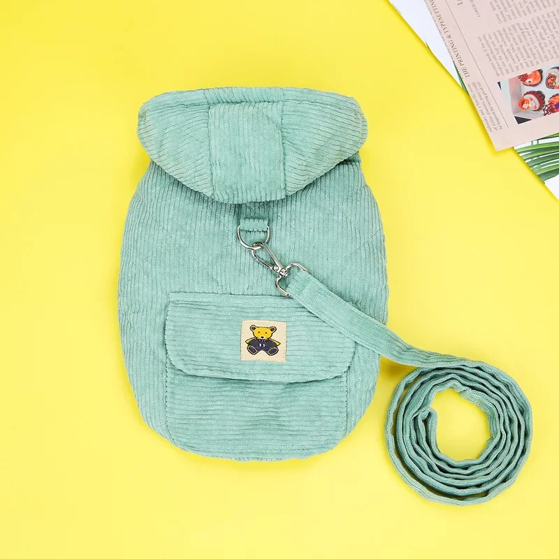 Corduroy Dog Coat with Leash D - D Ring Strap 评论和价格